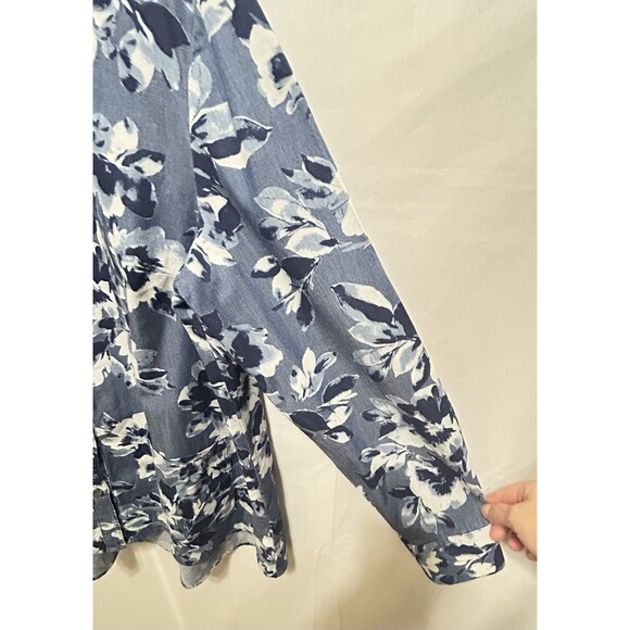 Isaac Mizrahi Live Womens 14 Long Sleeve Blue Floral Button Up Top - Picture 9 of 11